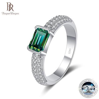 Anello Moissanite Smeraldo Colore 1ct D Anello in argento sterling 925 placcato platino Anelli di fidanzamento placcati per gioielli da donna