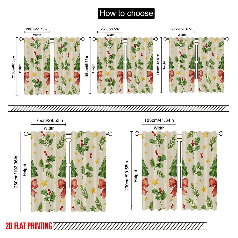 2 Stück, 2D-Flachdruck Lichtfilternde Vorhänge Weihnachtsbaum Schmetterling Strapazierfähiger 100% Polyesterstoff (ohne Stange) Art Deco