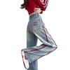 Trendige Damen-Jeans mit hohem Bund und weitem Bein, Kontrastierende Rote Streifen & Bestickte Details, Lässige Jeans für den täglichen Gebrauch & Urbanes Styling