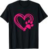 Pink Paw Print Heart Graphic Tee Casual Cotton Short Sleeve TShirt for Dog Lovers