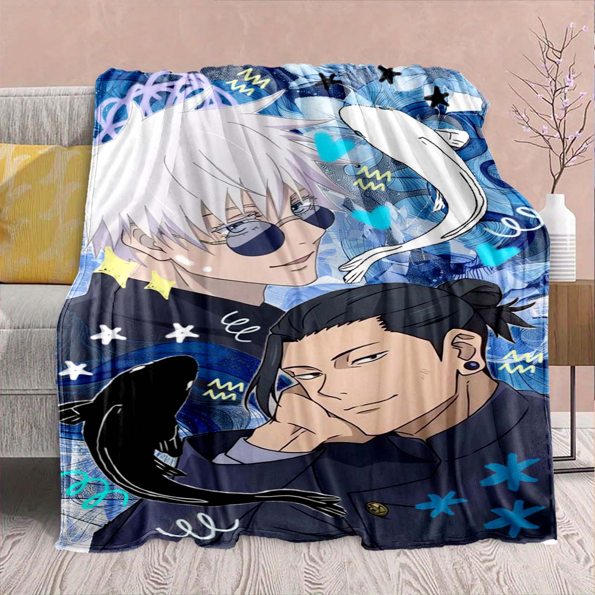 

Jujutsu Kaisen Flannel Lounge Blanket Warm Soft Cozy Throw Lightweight Sofa Bed Home Decor -QJY 75x90cm