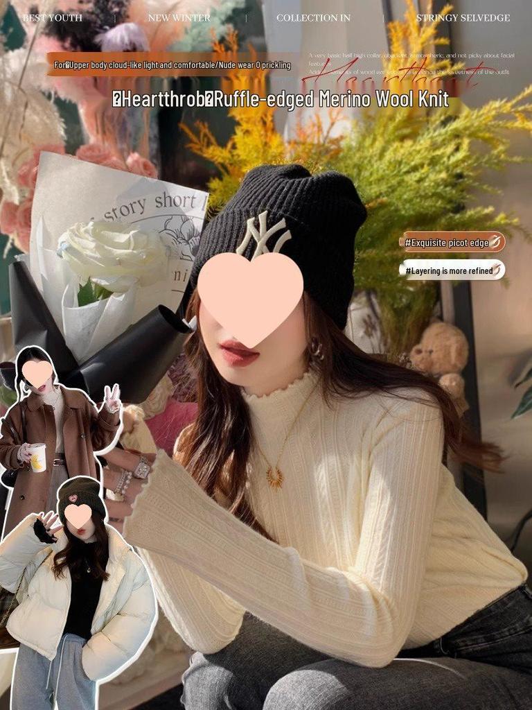 Women's Slimming High Neck White Knit Sweater - New Spring/Autumn 2025