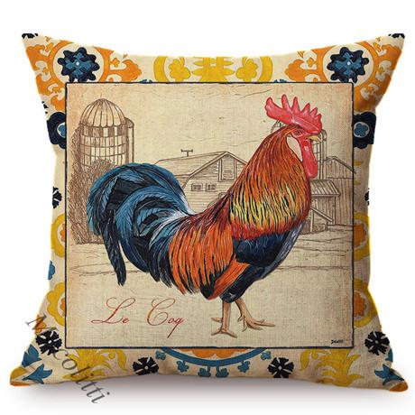 Rural Cock Retro Oil Painting Cushion Cover Nordic Chicken Poster Sofa Decoration Cotton Linen Square Throw Pillow Case Cojines
