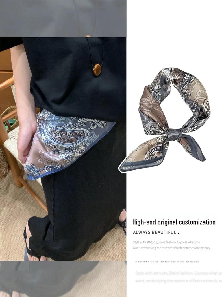 Elegant Black & White Striped Silk Scarf: Retro, Versatile Accessory
