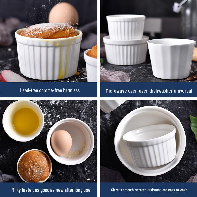 Round Pure White Ceramic Soufflé & Pudding Ramekins (Set of 3)