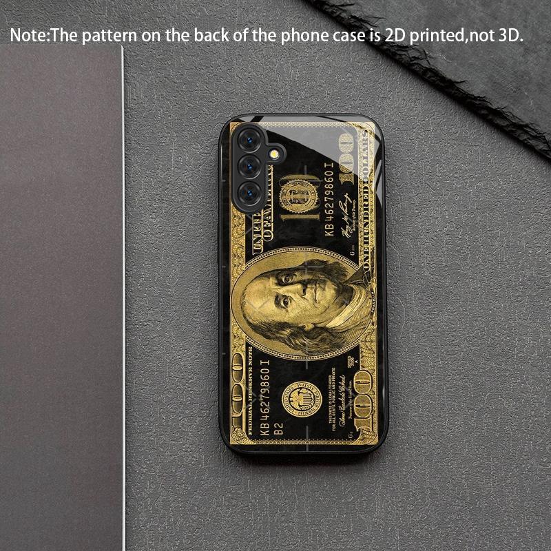 Creative Gold Banknote Tempered Glass Phone Case Suitable for Samsung Galaxy S26 S25 S24 S22 S21 S20 FE/Ultra/Plus Anti Drop