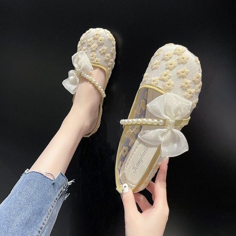 Aesthetic Light Summer Casual Mesh Breathable Shoes for Women Comfortable and Elegant Fashion Designer Pearl Lace Woman Footwear