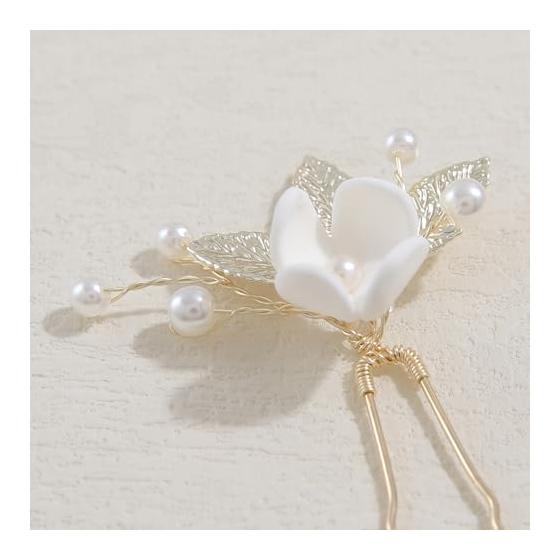 Hair Accessories Set of 5 U-Pin Hairpins with Flower, Leaf, and Pearl Motifs, Headpiece for Weddings, Parties, Receptions, Graduations, Performances,