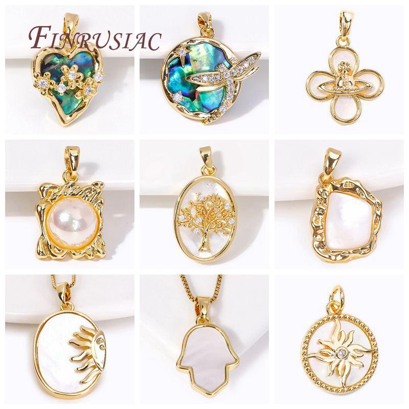 Pendentifs Rond Soleil Plaqué Or 18K Laiton Métal de Haute Qualité Charms Coquille Incrustée Pour Fabrication de Bijoux Accessoires DIY Vente en Gros