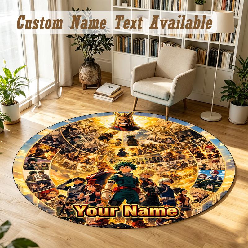 Round Rug Custom NameMy Hero Academia Pattern Non Slip Carpet Home Floor Decor