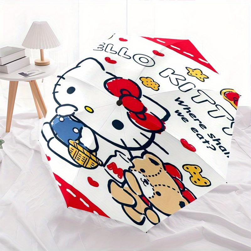 Hello Kitty,Food Automatic Folding Umbrella-Simple 8-Rib Design, Bright Cartoon Pattern, Durable Iron Frame, Suitable For Travel, Outdoor, B