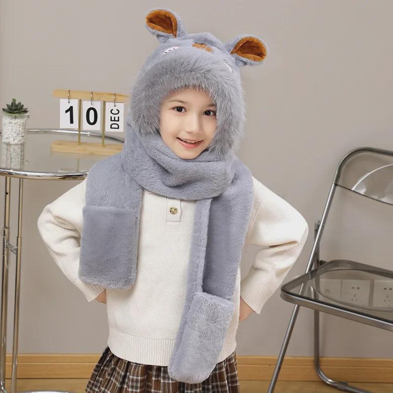 

Children s Winter Fleece Hat, Scarf, and Gloves Set with Ear Protection - Windproof for Boys and Girls
