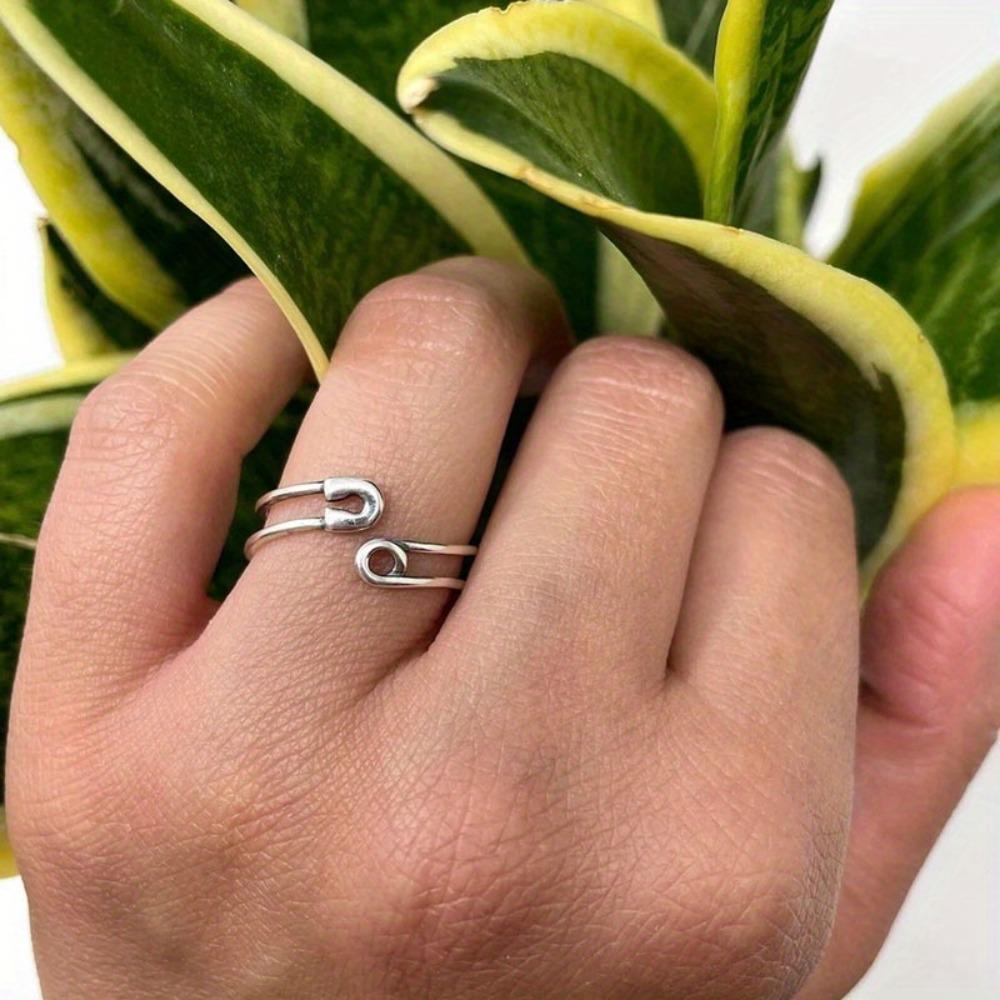 Adjustable Safety Pin Wrap Ring Bypass Statement Ring, Boho Elegant Style, Christmas Holiday Gift, All Season Party Jewelry