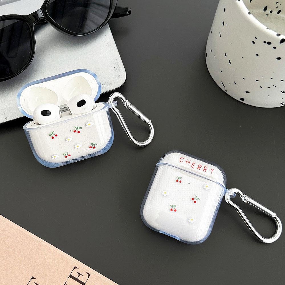 Transparet Cherry Smile Silicone Case For AirPods 4 Pro3 Earphone Cover for Apple Airpod Pro 1 2 3 4th Gen Protective Case Hook
