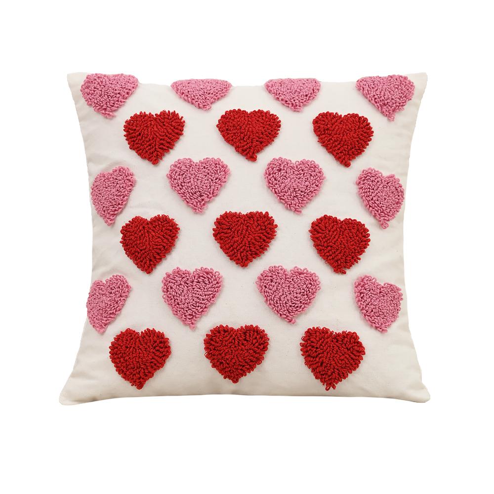 BUYNOW 1PC Velvet Heart Valentine's Day Pillow Case Cute Pink Bohemian Living Room Sofa Cushion Cover Home Bedroom Decor Cojines