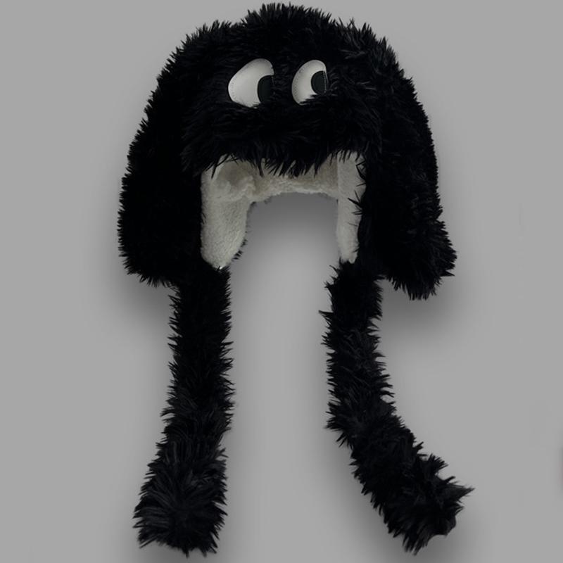 Damen Wintermütze mit süßem Cartoon-Design mit großen Augen und Hund, verdickter Ohrenschutz, atmungsaktiv und warm