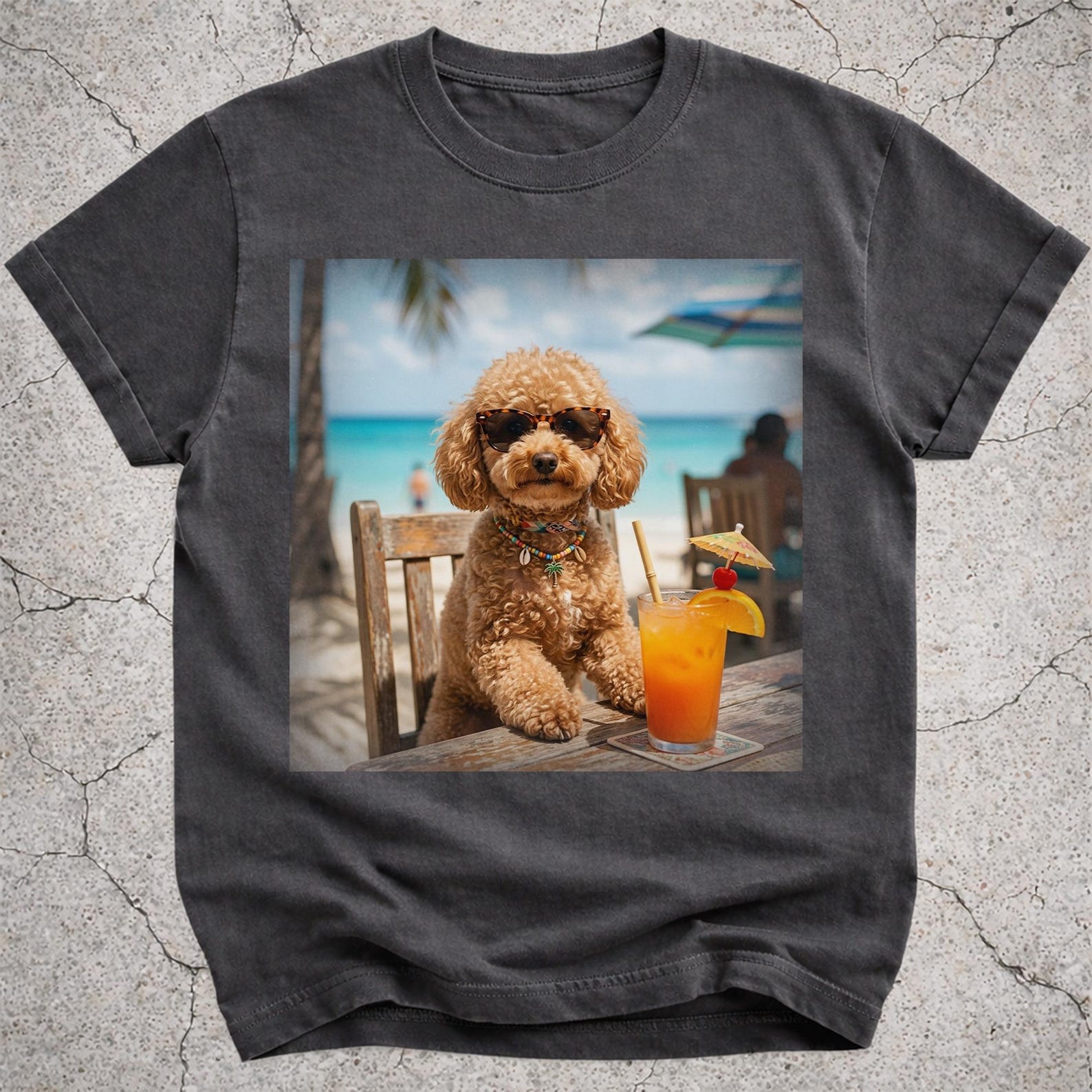 Poodle Beach Vacation Shirt, Funny Poodle Drinking Cocktail T-Shirt, Summer Dog Lover Tee, Poodle Owner Gift for Beach Lover XL