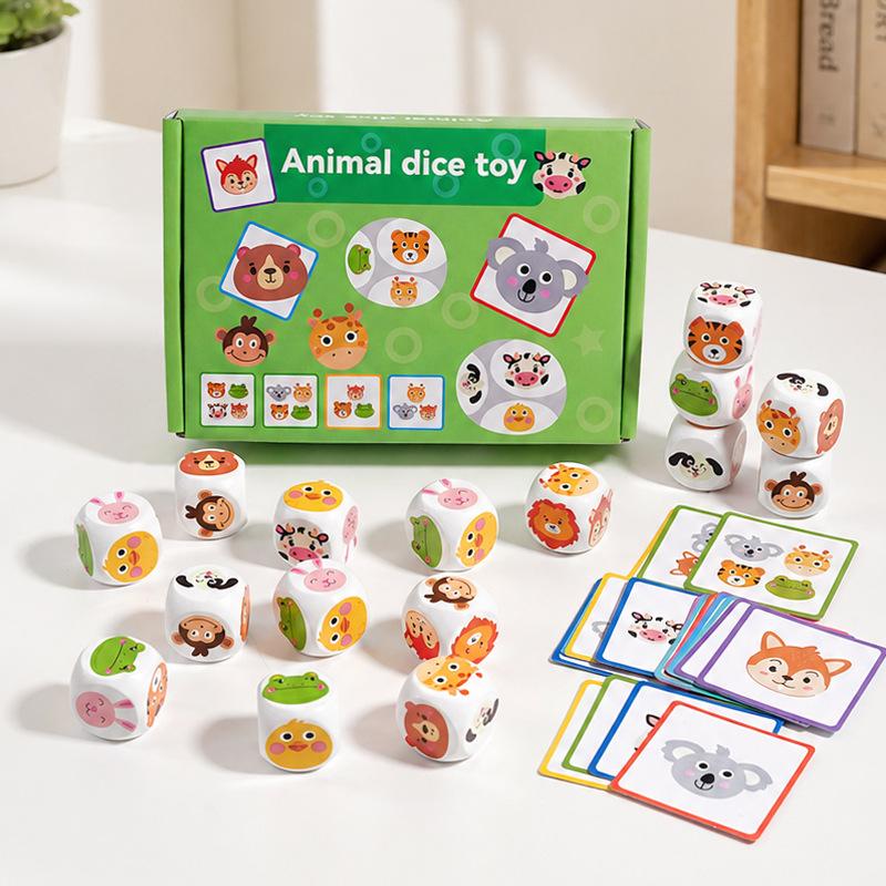 Animal Dice Matching Toy Wooden Building Block Game for Focus and Memory