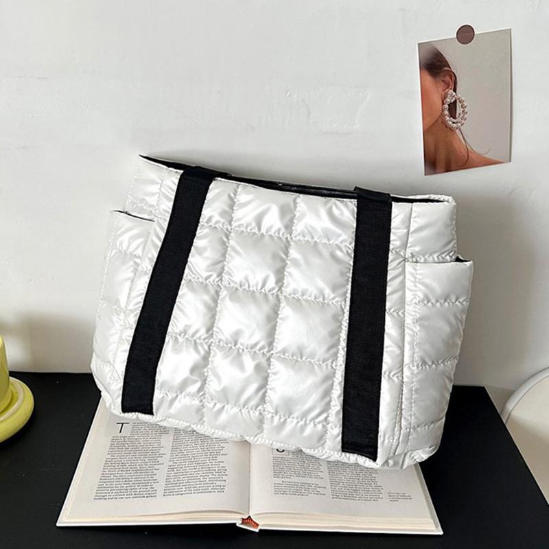 Fashion Nylon Padded Quilted Bag for Women Space Cotton Shoulder Bag Soft Fluffy Handbag Female Shopper Totes Underarm Bag