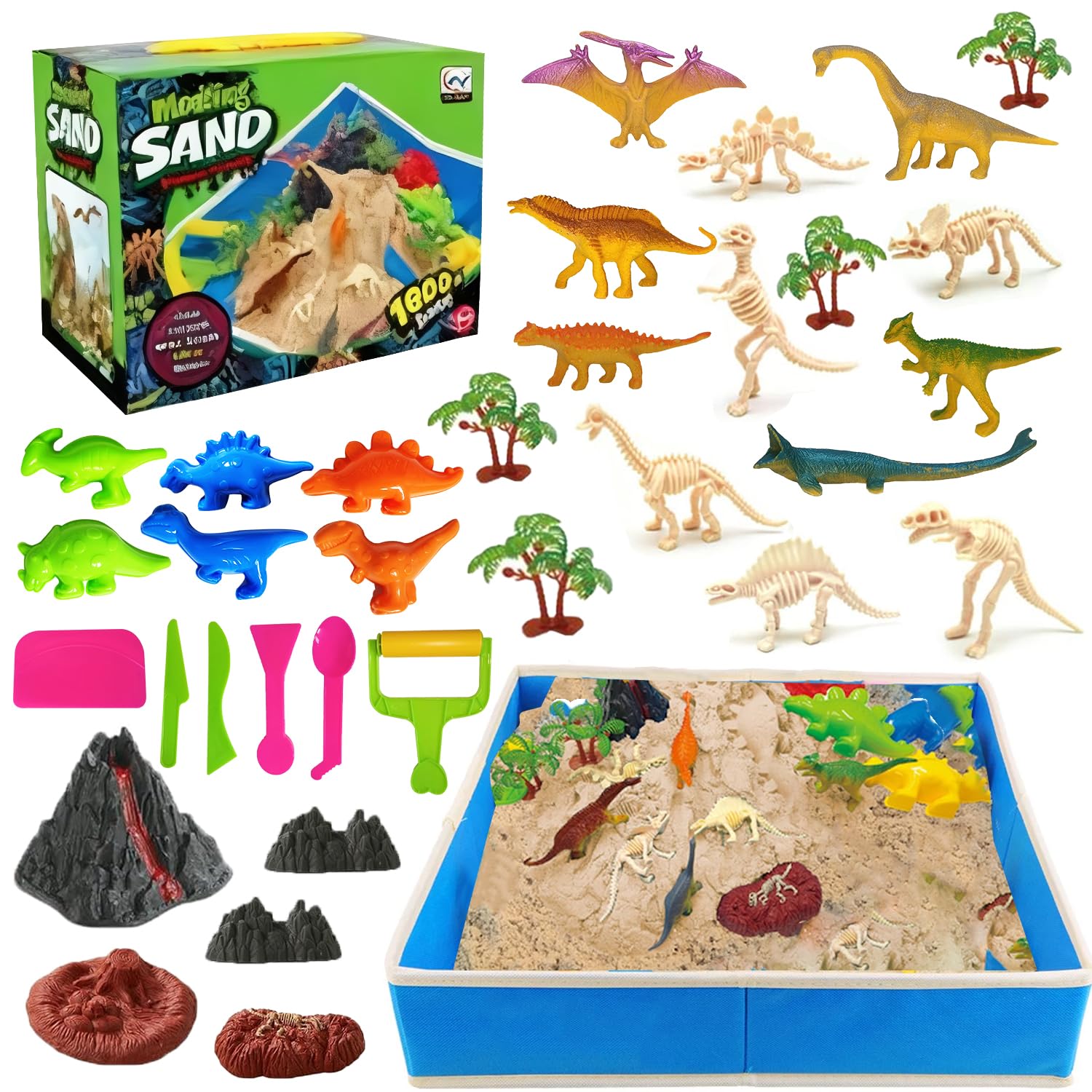La Gacela Indoor Sandpit Set - Indoor Play, Sand Play Molds, Sand Clay, Foldable Pool, Dinosaur Toy, Sand Play Toy for Boys and Girls, Birthday Gift,