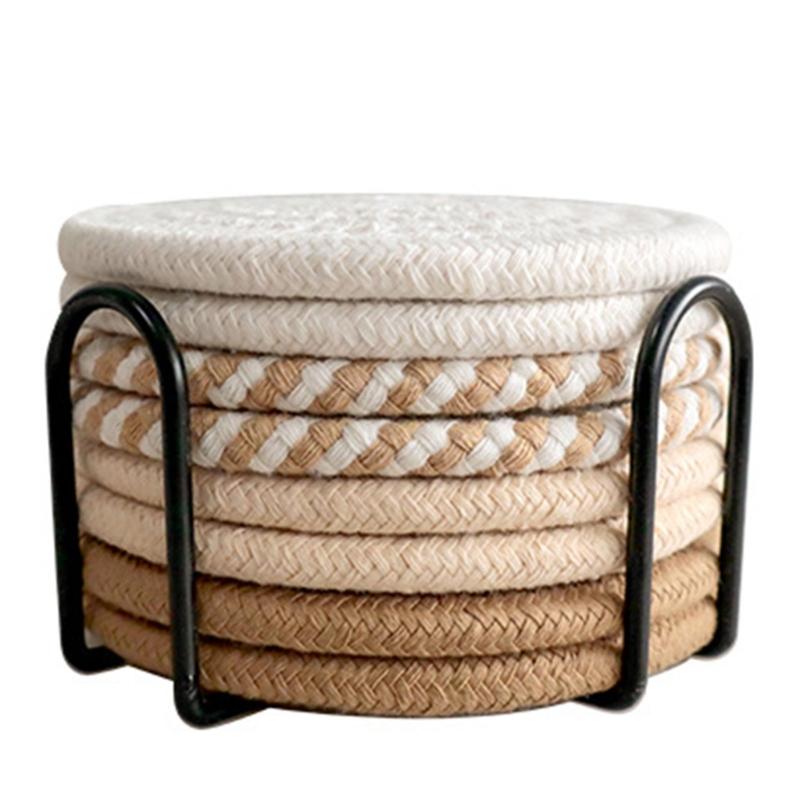 

Absorbent Cotton Rope Coasters Set Beverage Coasters Heat Resistant Round Thick Insulation Cup Mat Easy to Use