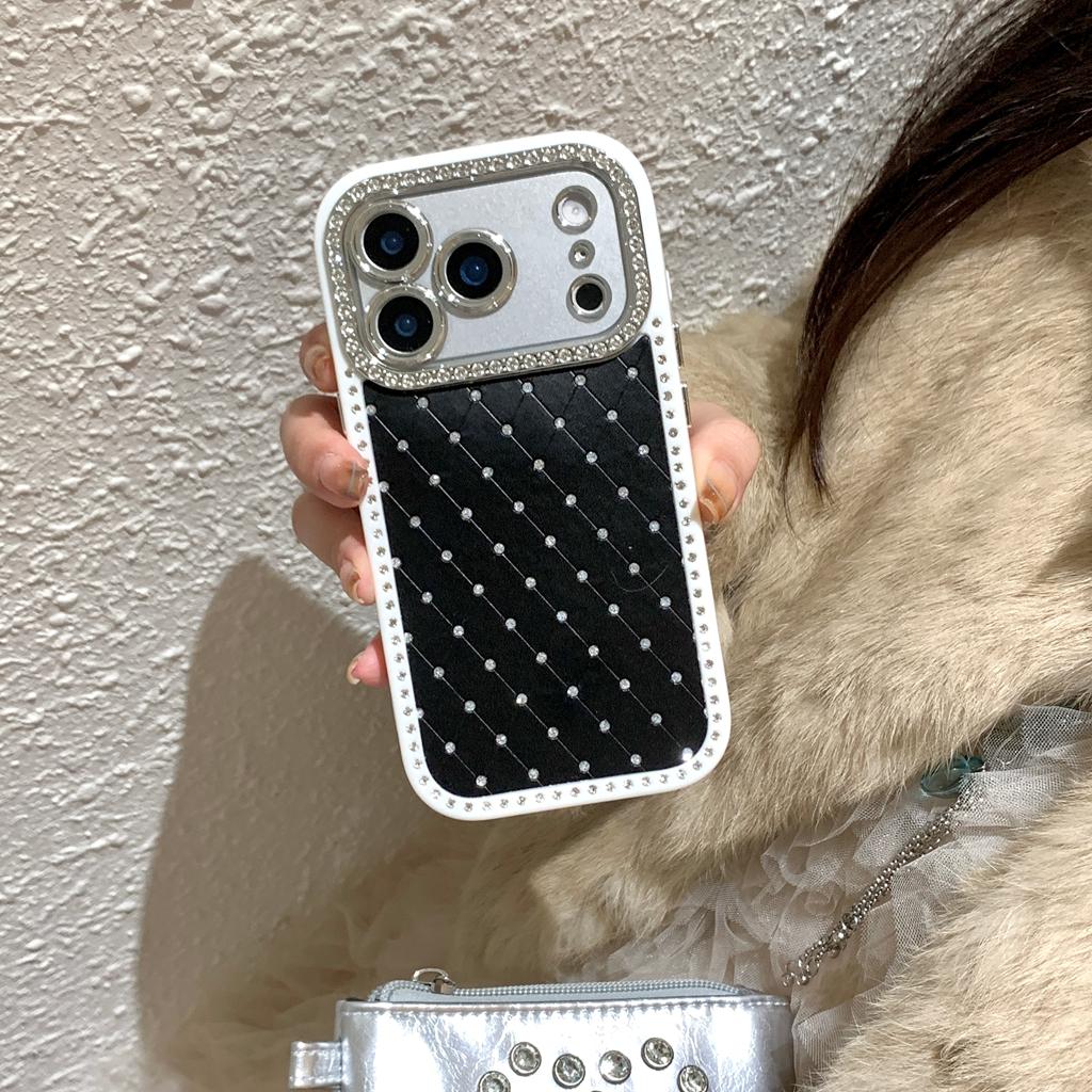 Fashion Solid Color Rhombus Grid Pattern Glitter Rhinestone Shock Proof Phone Cover Case for IPhone 17 16 15 14 13 Pro Max