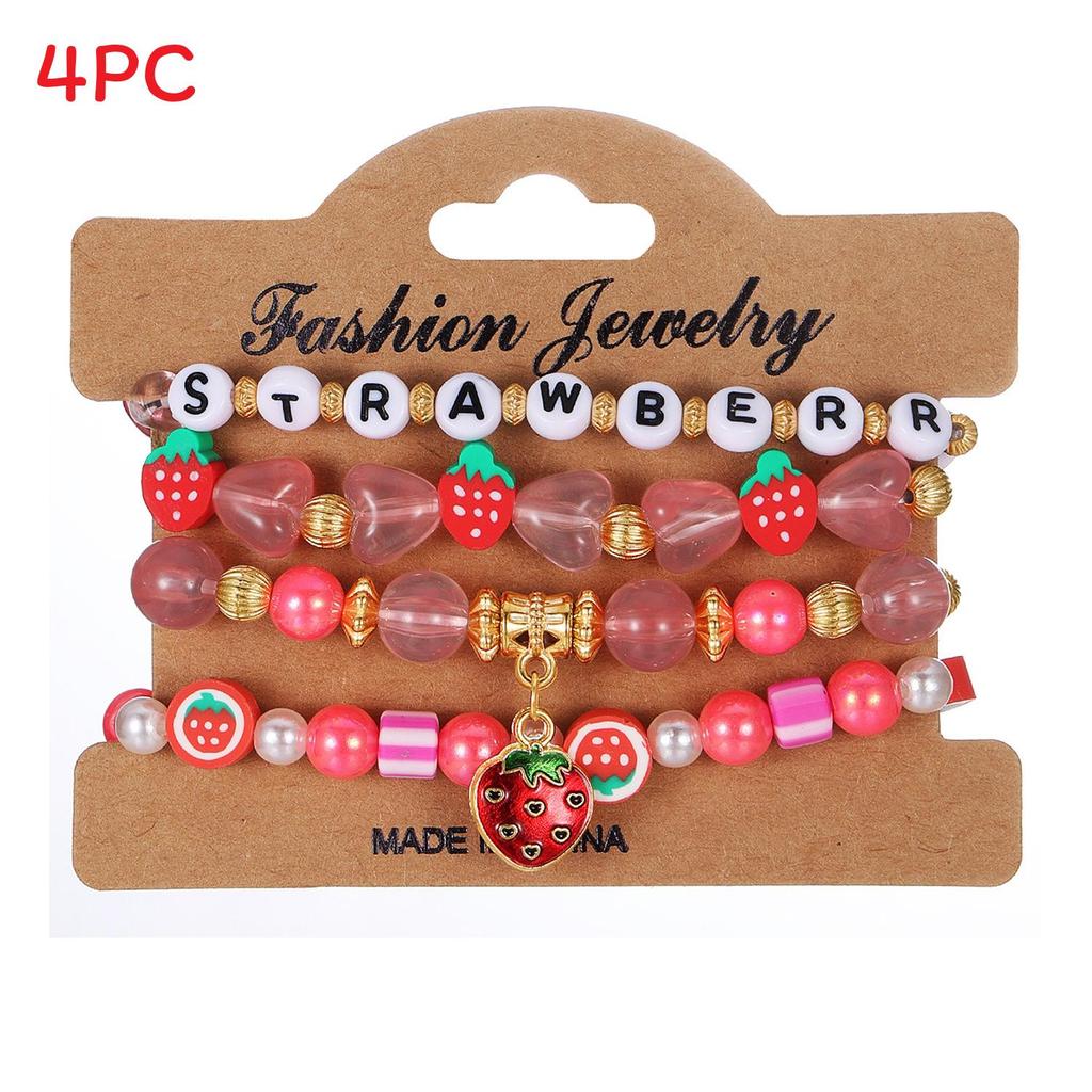 Strawberry Pendant Beaded Bracelet Set With Crystal Glass For Womens Fashion Accessories