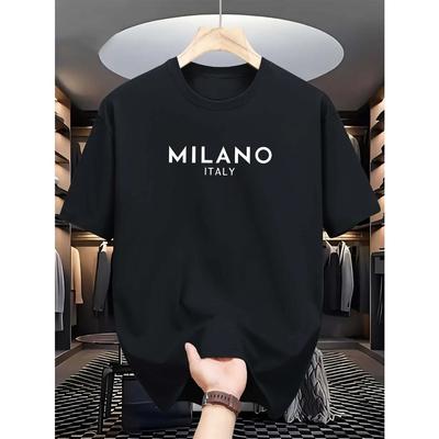 Sommer Herren 100% reine Baumwolle lässig locker und modisch MILANO ITALY Buchstabenaufdruck Rundhals Kurzarm T-Shirt Top