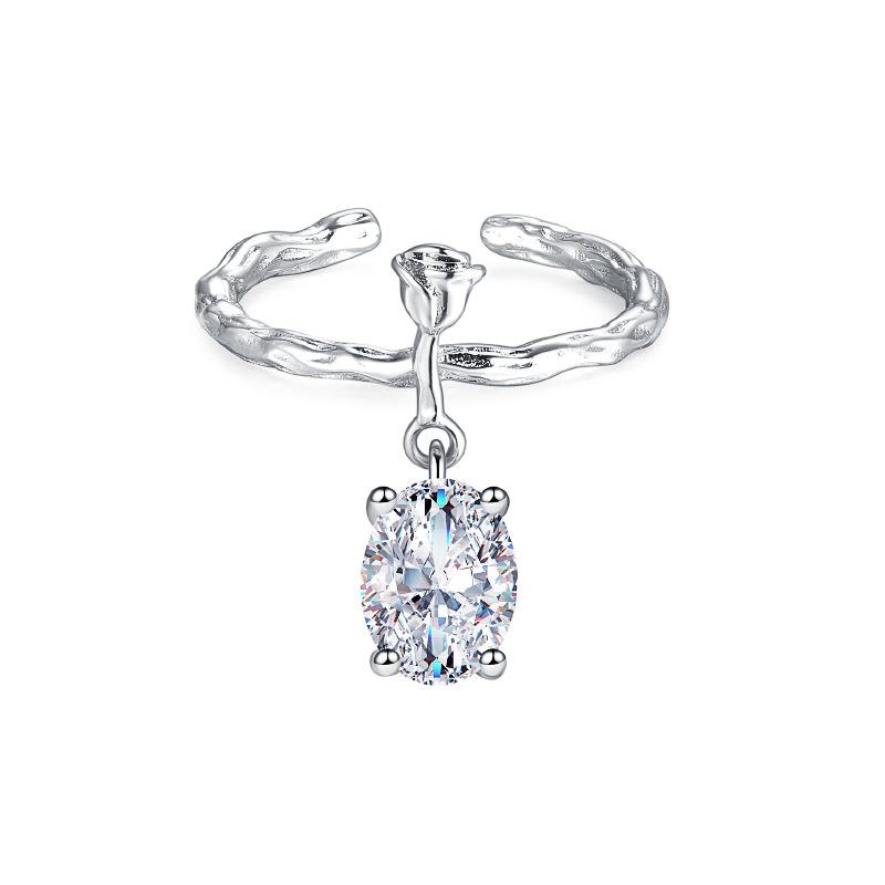 White Moonlight Open Ice Crystal Rose Flash Diamond Three-Piece Ring Niche Design Sense Advanced Sense Light Luxury Zircon Women Adjustable opening