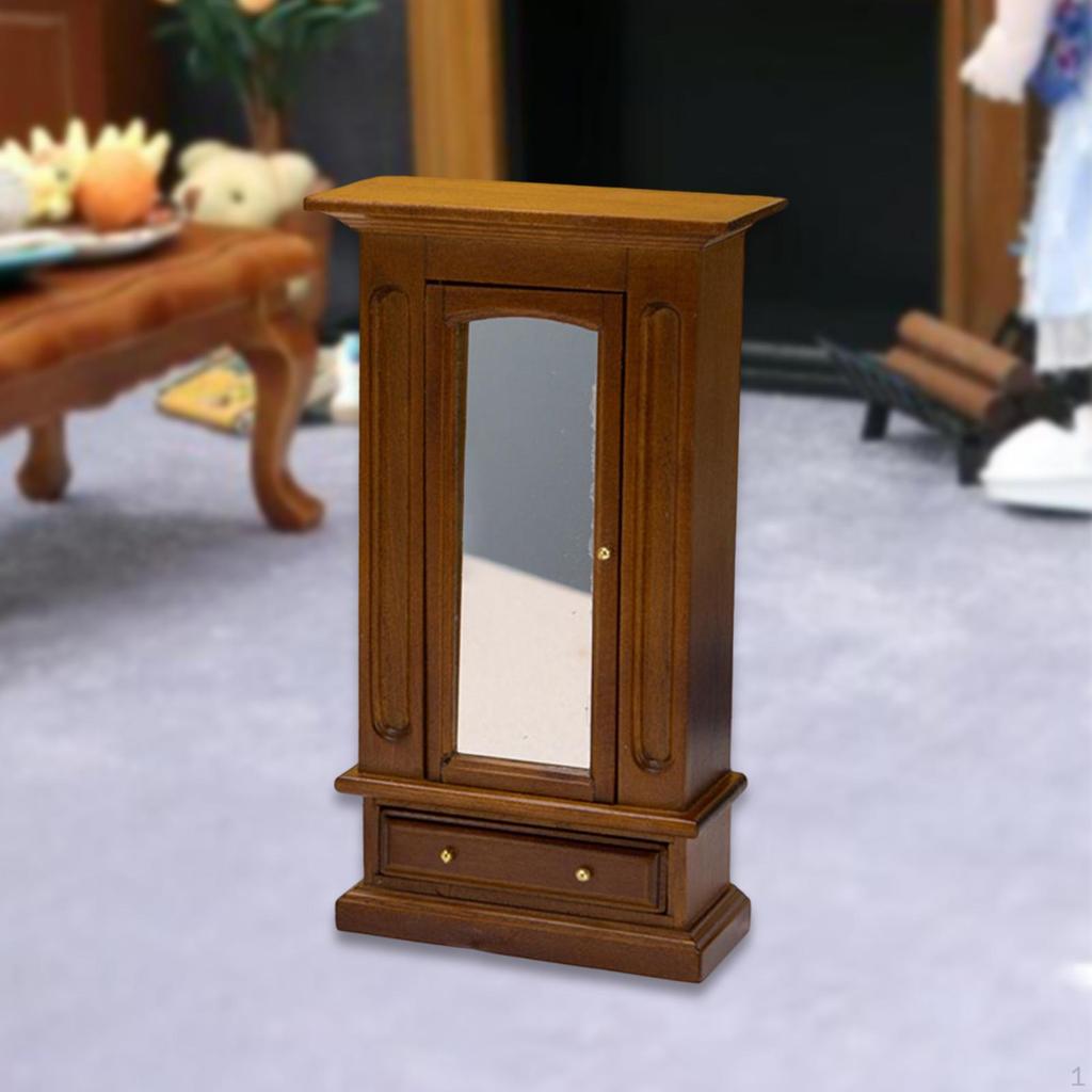 1/12 Dollhouse Cabinet with Mirror,Drawer Miniature Wooden Furniture Ornaments Professional for