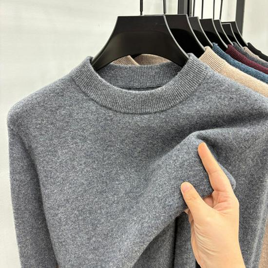 Men's 100% Wool High-Collar Knit Sweater – Thick, Warm, Solid Color, Perfect for Autumn and Winter