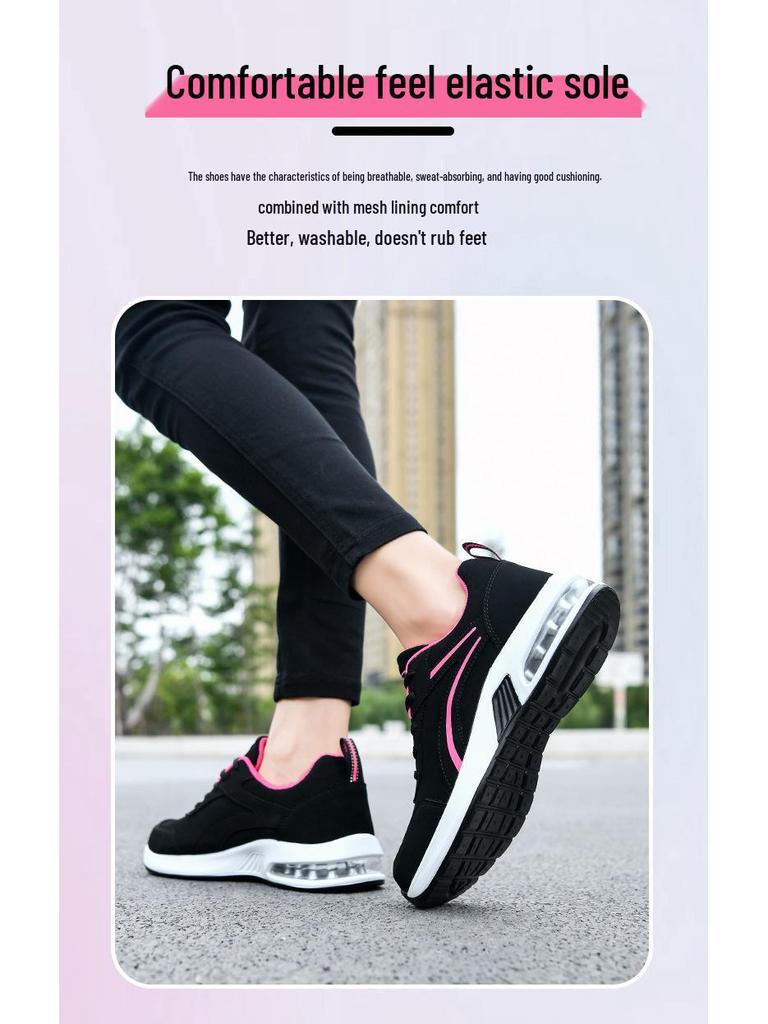 Women's Black Leather Air Cushion Sneakers: Autumn/Winter Casual, Thick Sole, Trendy Flat Heel Shoes