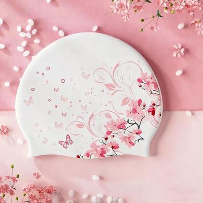 Women's Floral Silicone Swim Cap for Long Hair