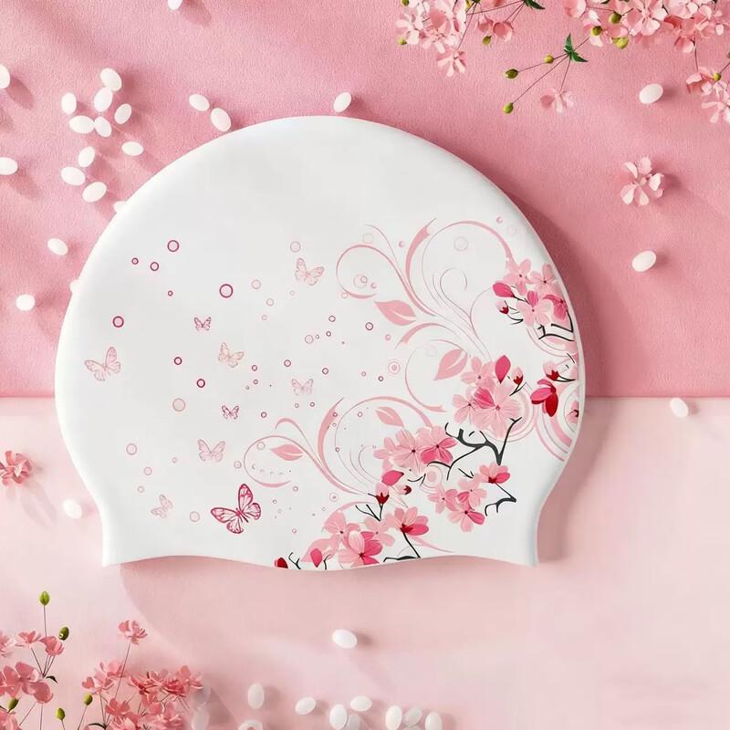Women s Floral Silicone Swim Cap for Long Hair