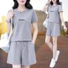 Women's Crew Neck Short Sleeve Letter Print Loose Fit Cotton Tracksuit Short Sleeve Top Elastic Waist Short Pants