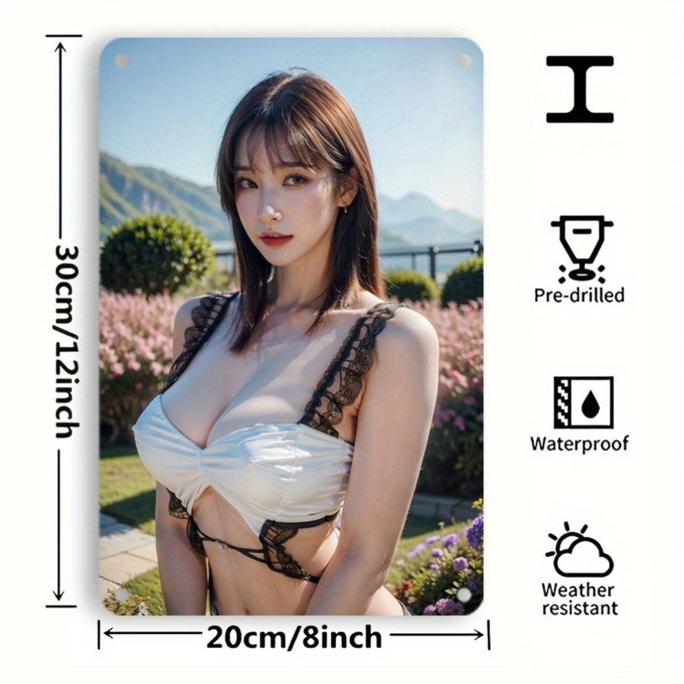 Korean Woman Portrait Metal Wall ArtUnframed Iron Sign Asian Modern Retro Home Cafe Bar Bathroom Decor