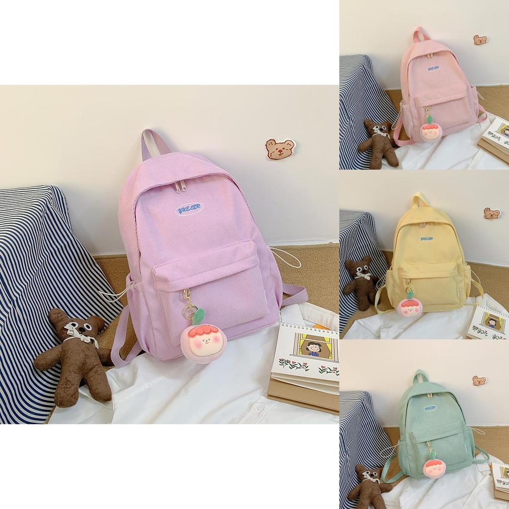 Cute Girl Backpack Nylon School Bag With Solid Color And Letter Embroidery Design For Daily Use