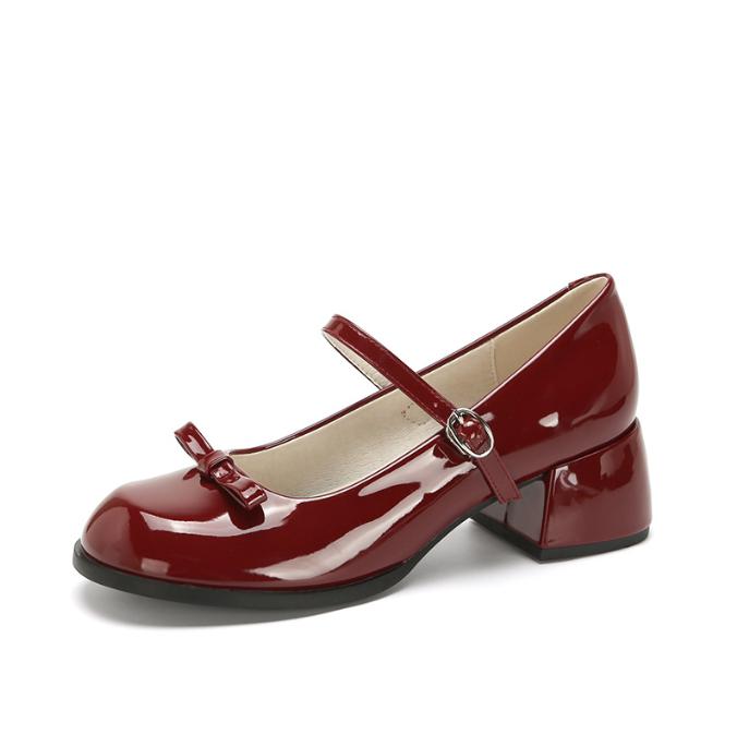 Spring Thick Heel Women Mary Jane Shoes Shallow Ladies Casual Butterfly-knot Shoes Eelgant Dress Leather Shoes