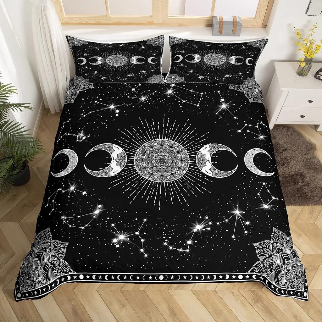 Neon Mandala Duvet Cover Set Full Queen Boho Hippie Bedding Set Ancient Mayan Calendar 3D Print Abstract Comforter Cover 2/3Pcs