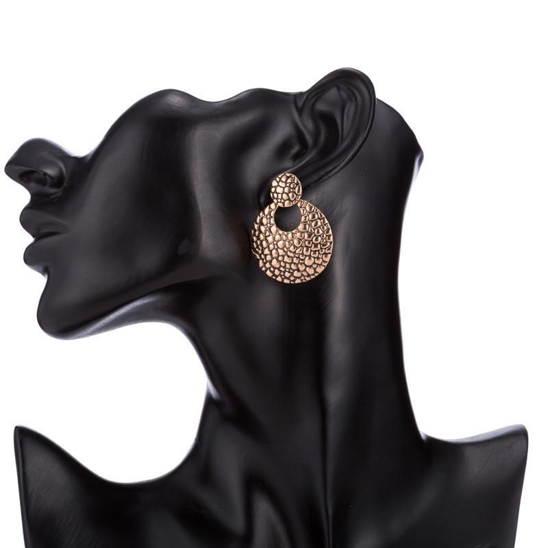 

Metal Geometric Crackled Earrings Fashionable Womens Jewelry Trendy Style Street Gold