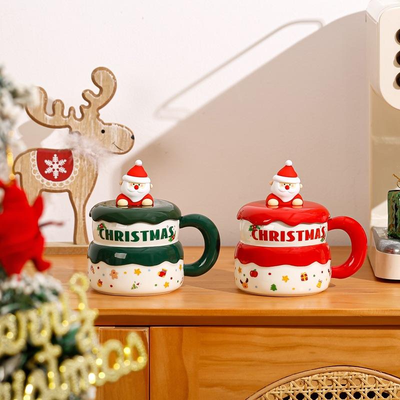 Najia Weihnachtsmann Keramiktasse mit Deckel Puppenbecher Hoher Wert Große Kapazität Weihnachtsgeschenk Wasserbecher
