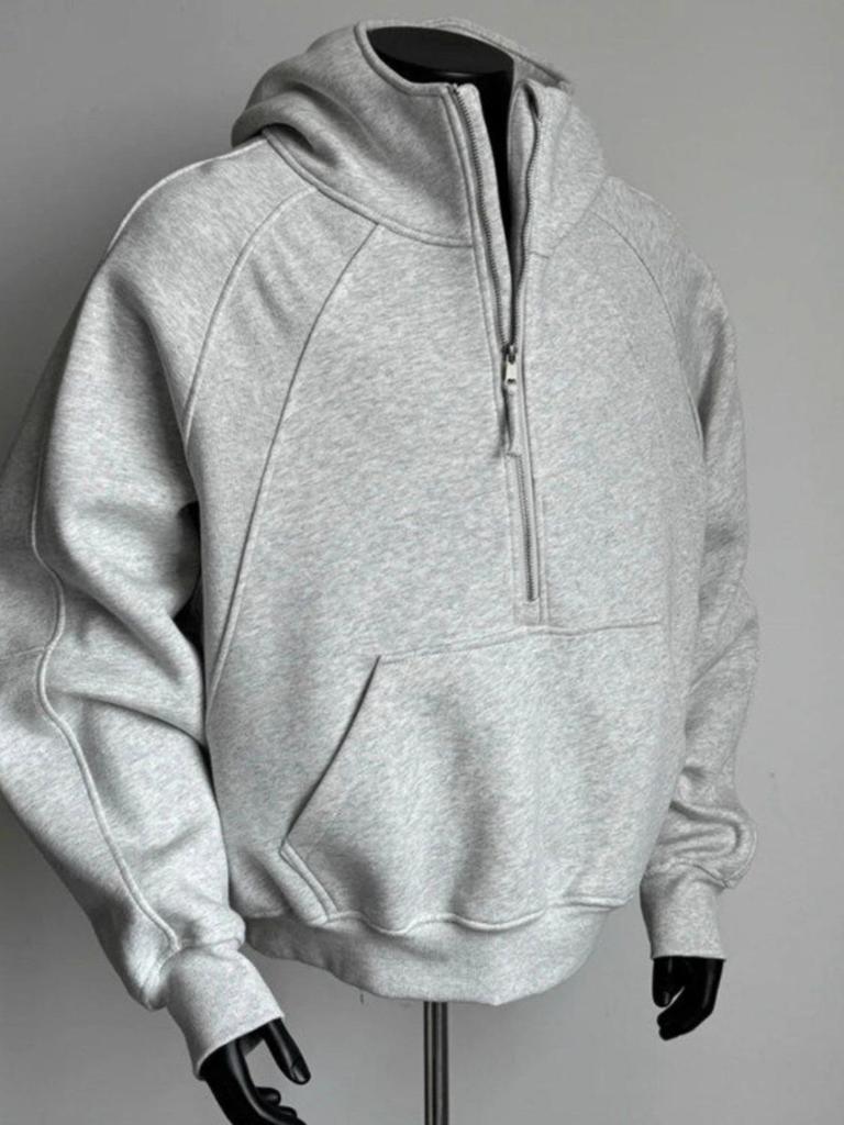 Unisex Deconstructed Half-Zip Stand Collar Hoodie for Spring & Autumn