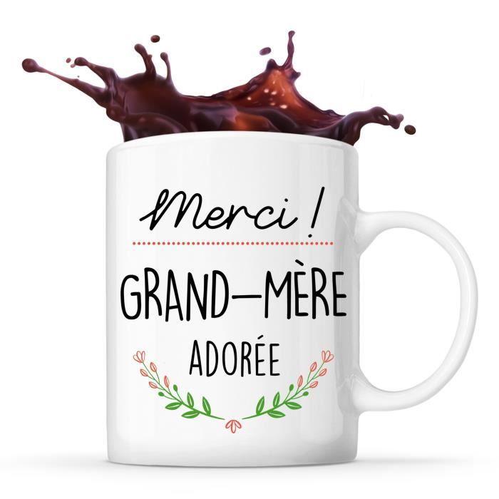 Mug - Merci - Grand-mère Adorée - Céramique - 325 ml - Lave-vaisselle et Micro-onde