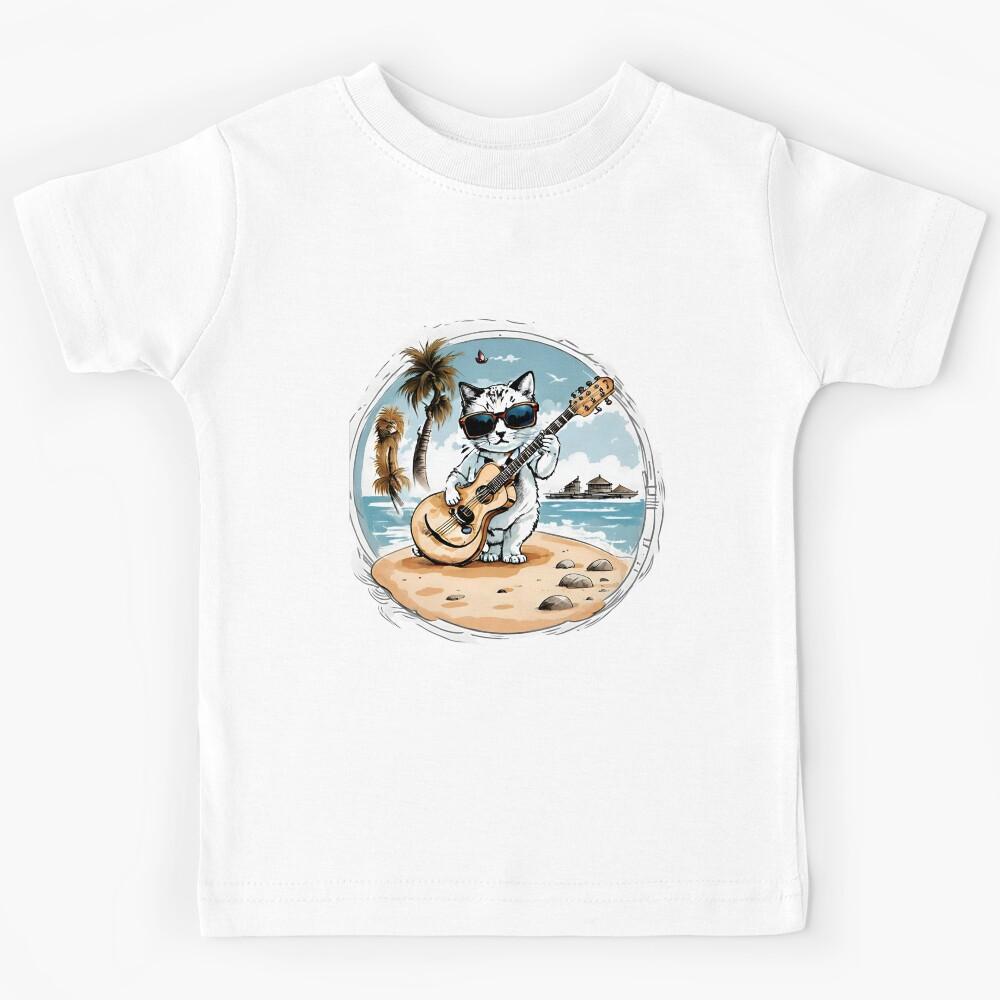 Cat guitar baby playing in beach Kids T-Shirt 140