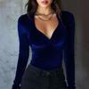Women's ,Color Fashionable Elegant Velvet Slim,Fit Long,Sleeve Top