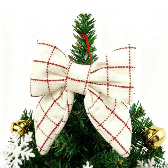 1/2Pcs Large Christmas Bow Decoration Red White Plaid Hanging Bow Ornament Indoor Outdoor Xmas Holiday Party Fabric Bow Wreath Decor