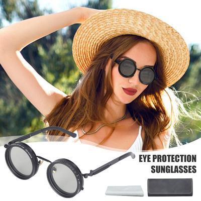 Abgerundete polarisierte Brille, 1-12 Gänge, verstellbare Sonnenbrille mit ND-Filter zum Schutz vor blauem Licht in der Sonne, handgefertigte Retro-Brille für Männer und Frauen