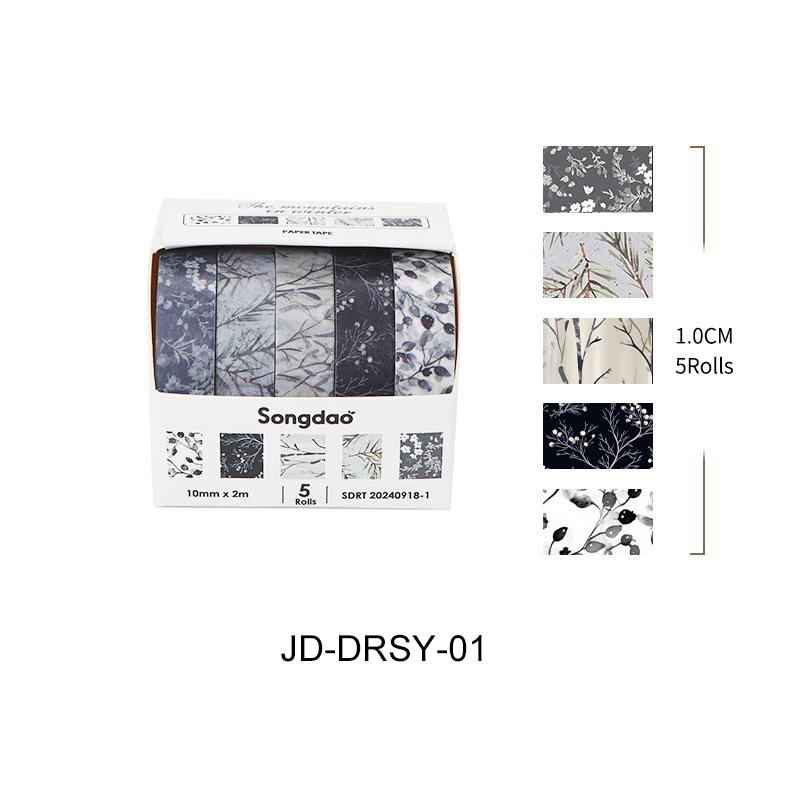 JIANWU 5 Rolls/set Winter Mountain Series Vintage Plant Leaves Landscape Material Collage Washi Tape Creative Journal Stationery
