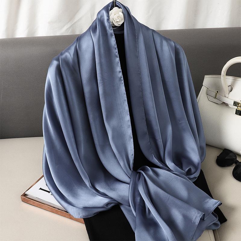 Luxury Gradient Silk Scarf Women Brand Solid Femme Shawls Wraps Bandana Head Foulard Fashion Lady Hijab Wedding Poncho