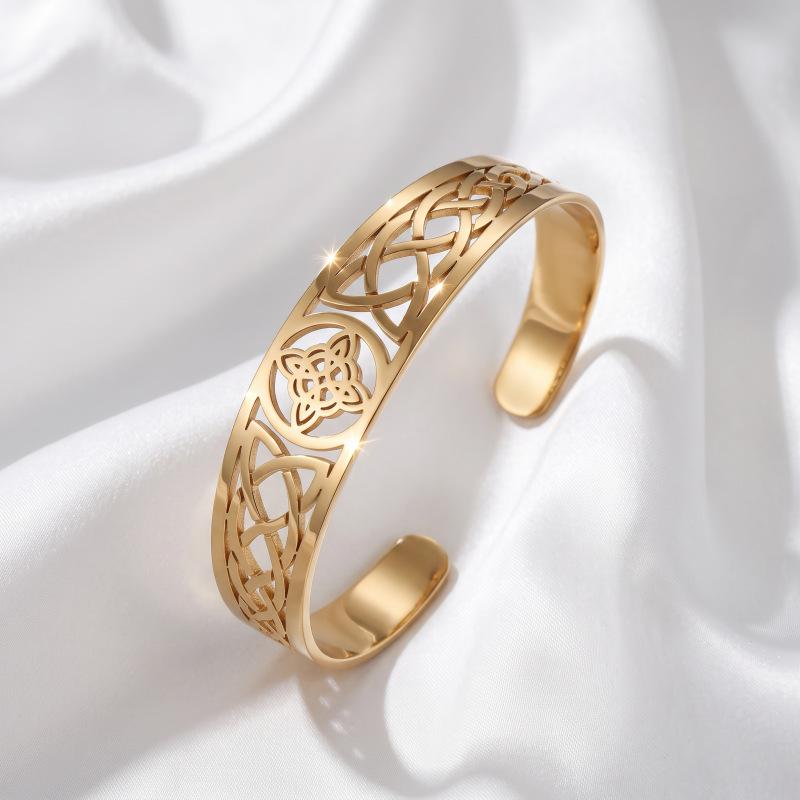European and American retro Celtic knot hollow bracelet, stainless steel ethnic pattern open bracelet, multi-color adjustable